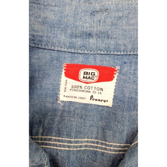 Vintage Big Mac Chambray Shirt Roadrunner Embroidery Penneys Small Medium Denim - Picture 6 of 8